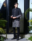 Hand Embroidered Black Silk Sherwani - indian dress for men