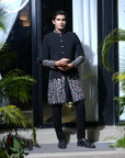 Hand Embroidered Black Silk Sherwani - indian dress for men