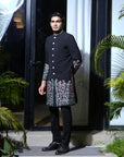 Hand Embroidered Black Silk Sherwani - indian dress for men