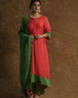 Red and Green Kurta with Palazzo Pants and Dupatta - red dress USA