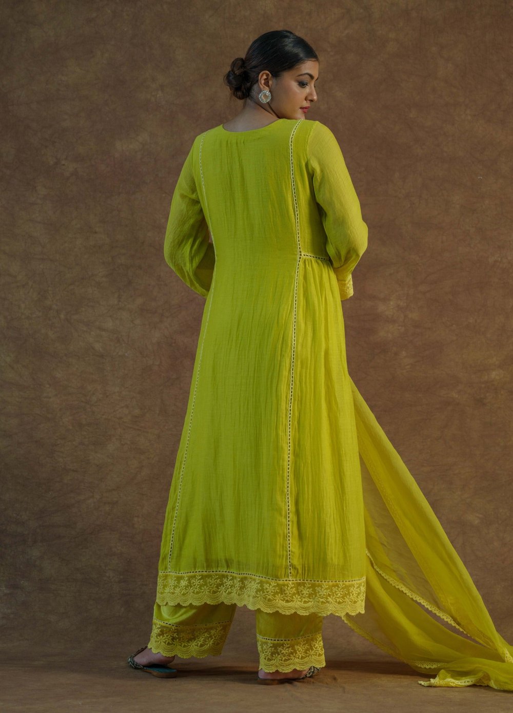 Lemon Yellow Kurta with Palazzo Pants and Dupatta - yellow dress USA