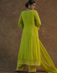 Lemon Yellow Kurta with Palazzo Pants and Dupatta - yellow dress USA