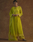 Lemon Yellow Kurta with Palazzo Pants and Dupatta - yellow dress USA