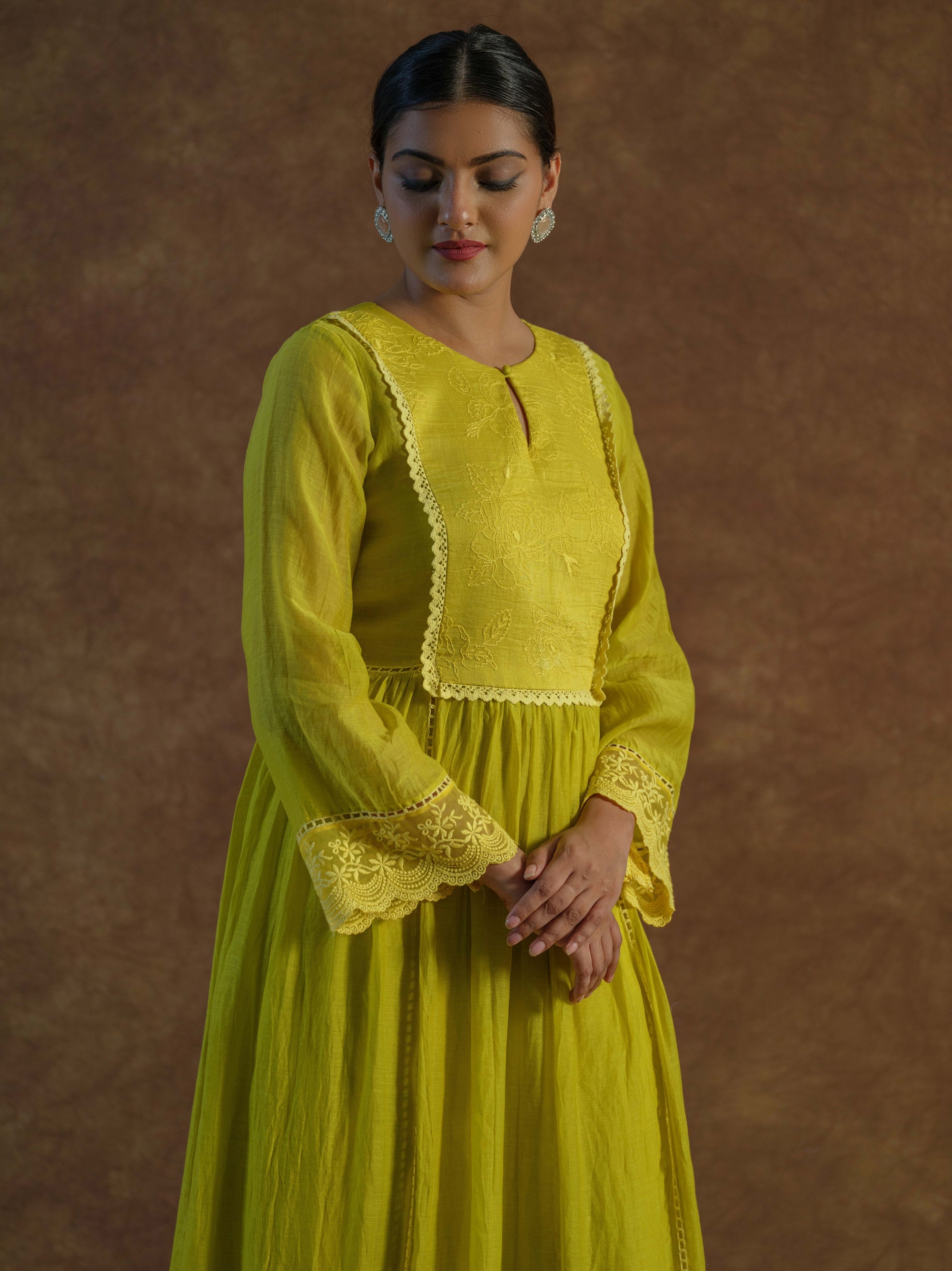 Lemon Yellow Kurta with Palazzo Pants and Dupatta - yellow dress USA