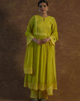 Lemon Yellow Kurta with Palazzo Pants and Dupatta - yellow dress USA