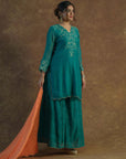 Emerald Green Kurta with Flared Sharara and Dupatta - kurta set Canada