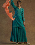 Emerald Green Kurta with Flared Sharara and Dupatta - kurta set Canada
