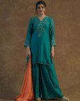Emerald Green Kurta with Flared Sharara and Dupatta - kurta set Canada