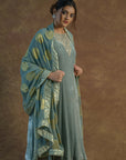 Greyish Green Kurta with Palazzo Sharara and Dupatta - indian wear for women USA