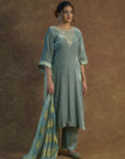 Greyish Green Kurta with Palazzo Sharara and Dupatta - indian wear for women USA