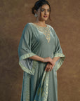Greyish Green Kurta with Palazzo Sharara and Dupatta - indian wear for women USA