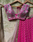 Fuchsia and Nude Lehenga Set - pink lehenga Canada