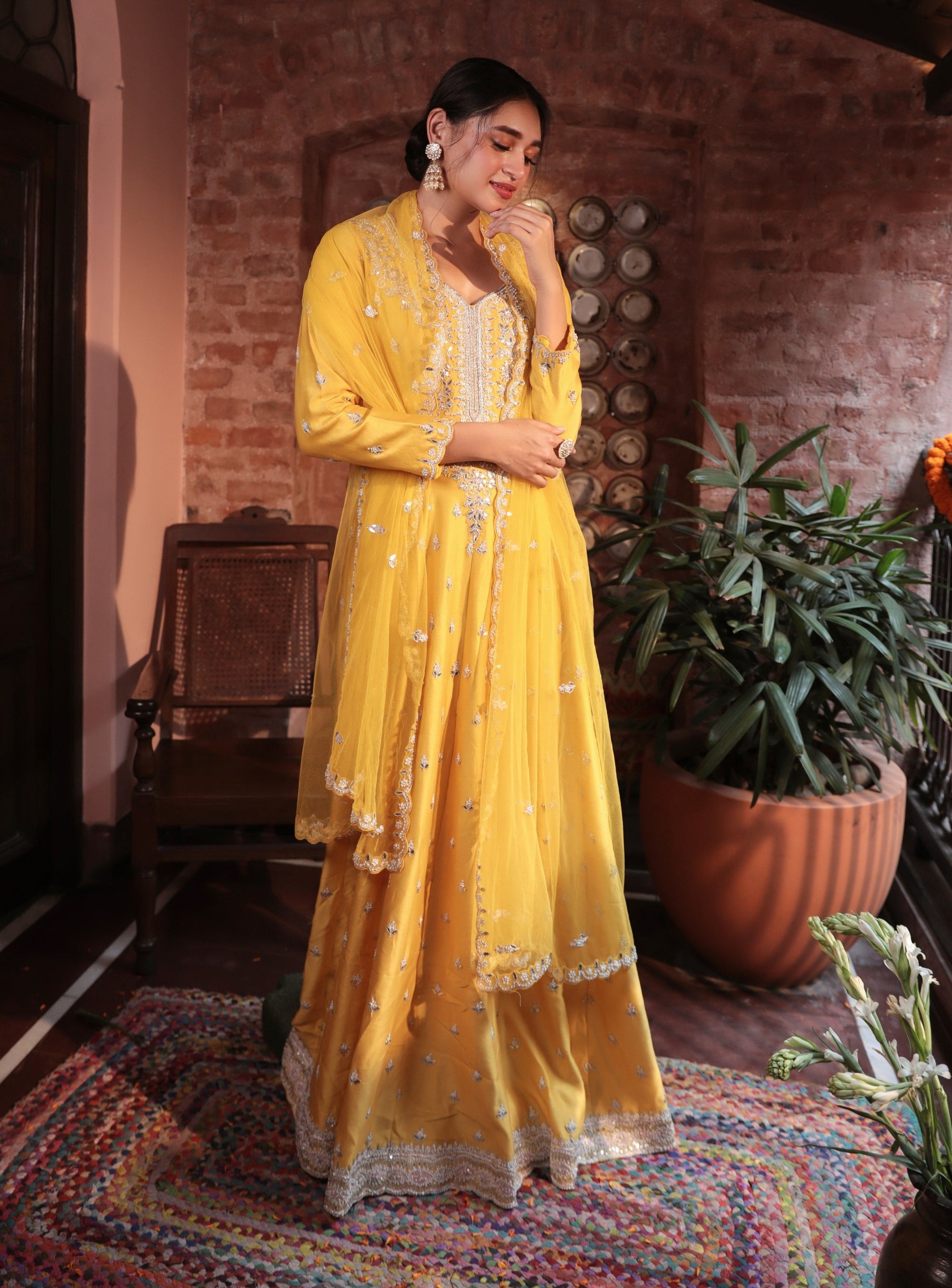 Mustard Embroidered Suit - indian attire New Zealand