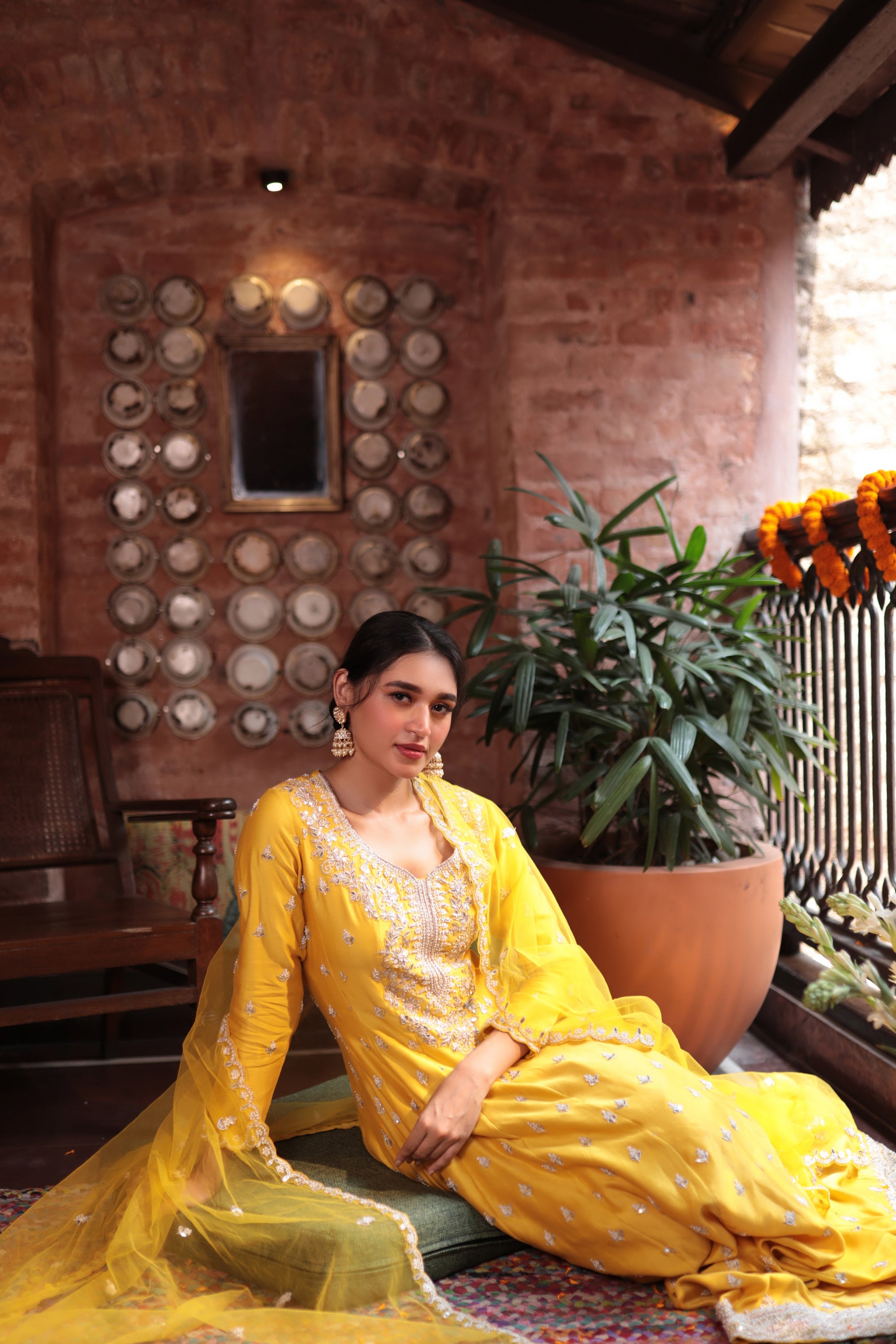 Mustard Embroidered Suit - indian attire New Zealand