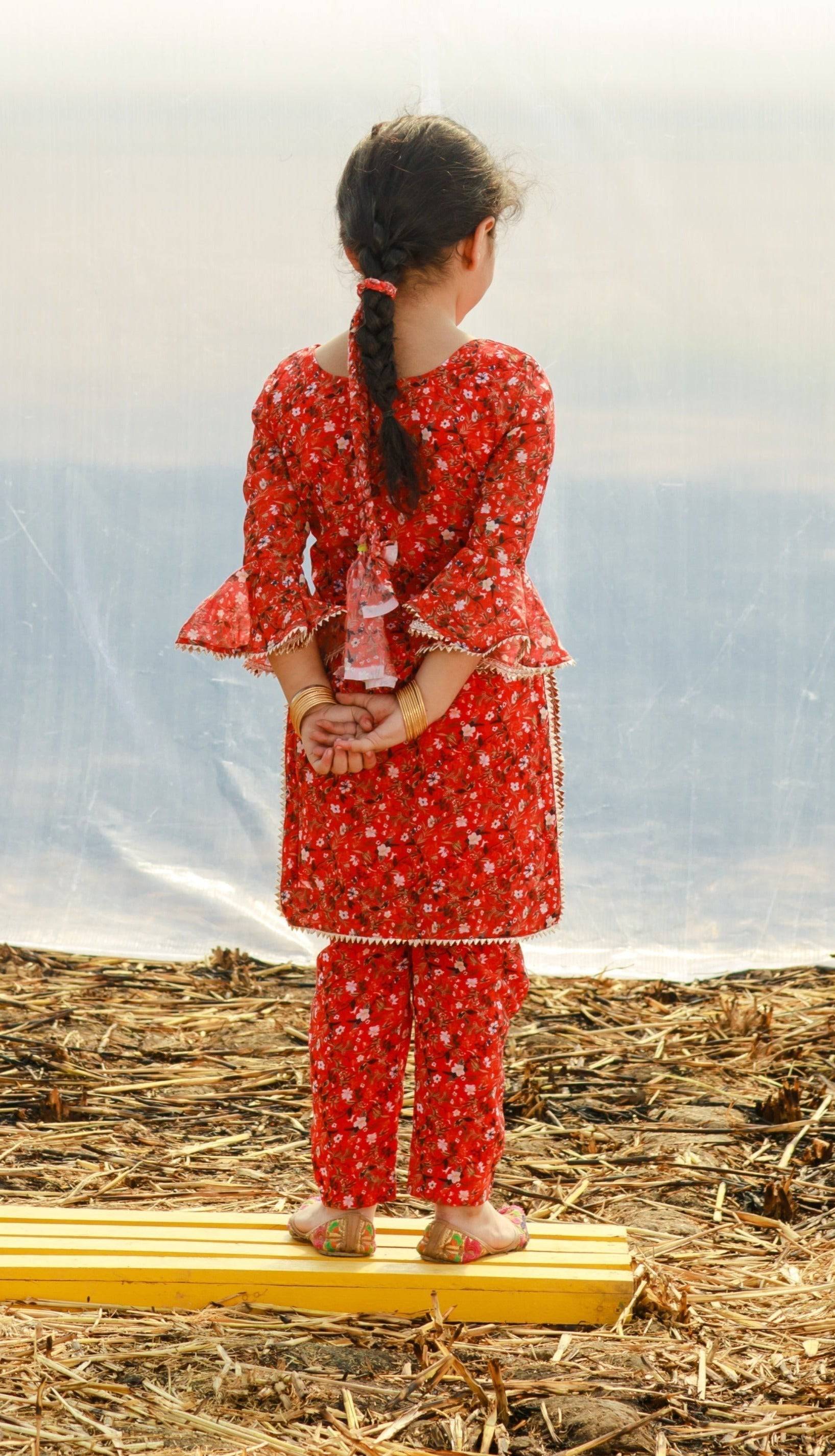Georgette Printed Kids Pant Suit Set - kids clothes Australia