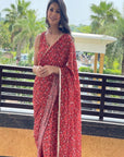 Georgette Printed Saree Set - red saree New Zealand