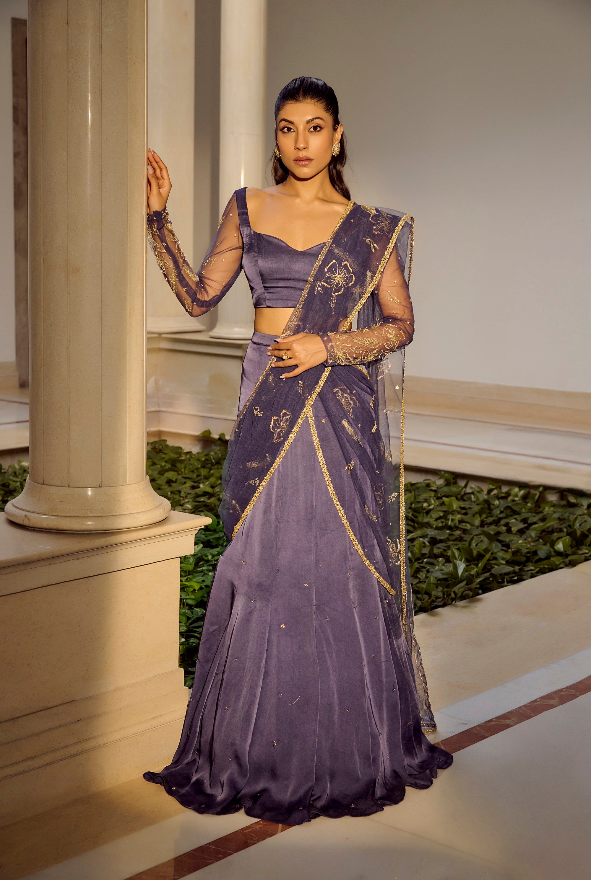 Glam Blue Saree Set - Indian Fashion
