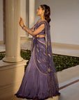 Glam Blue Saree Set - Dark Blue saree with gold details