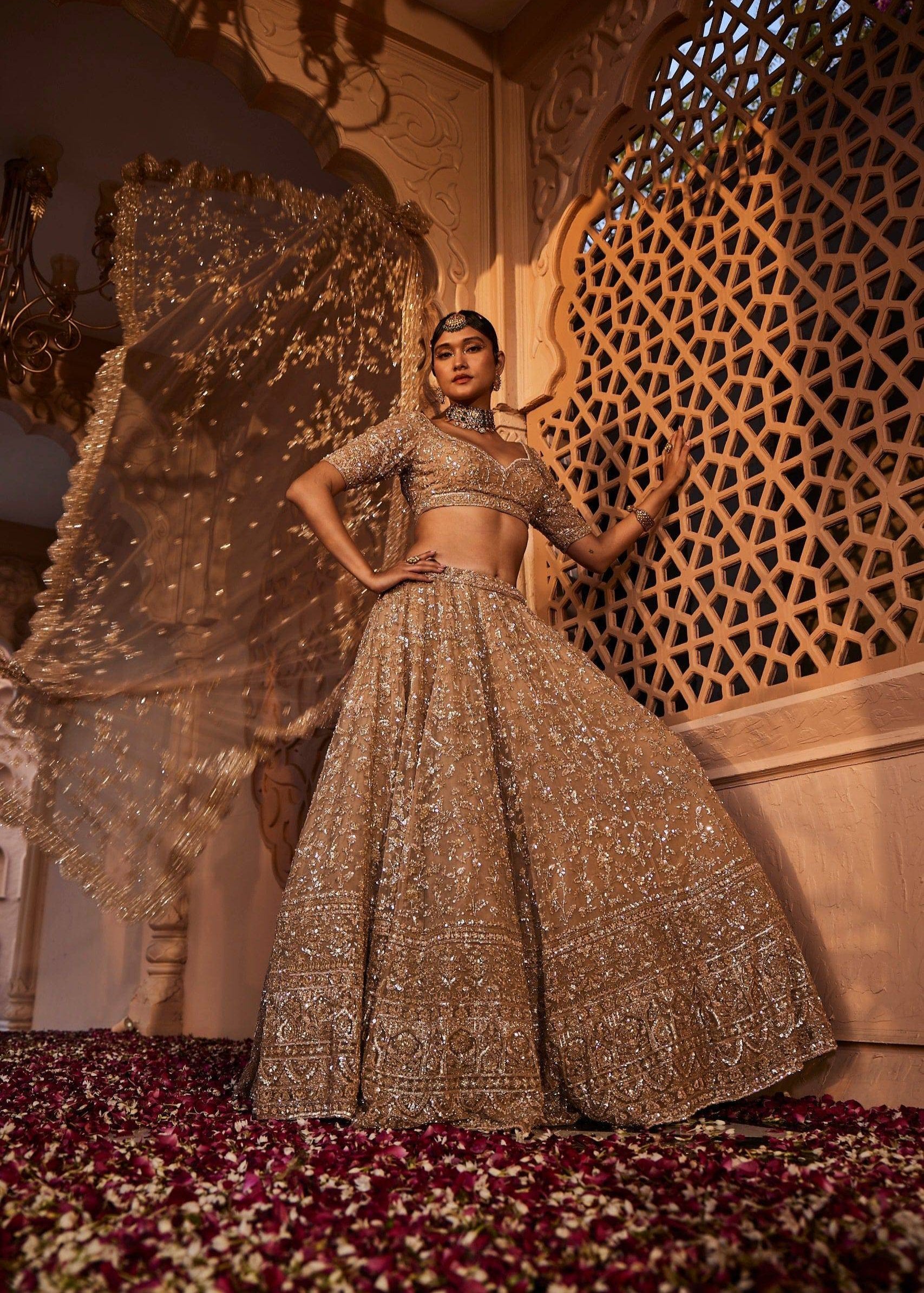 Gold Organza Lehenga - golden bridal lehenga Canada