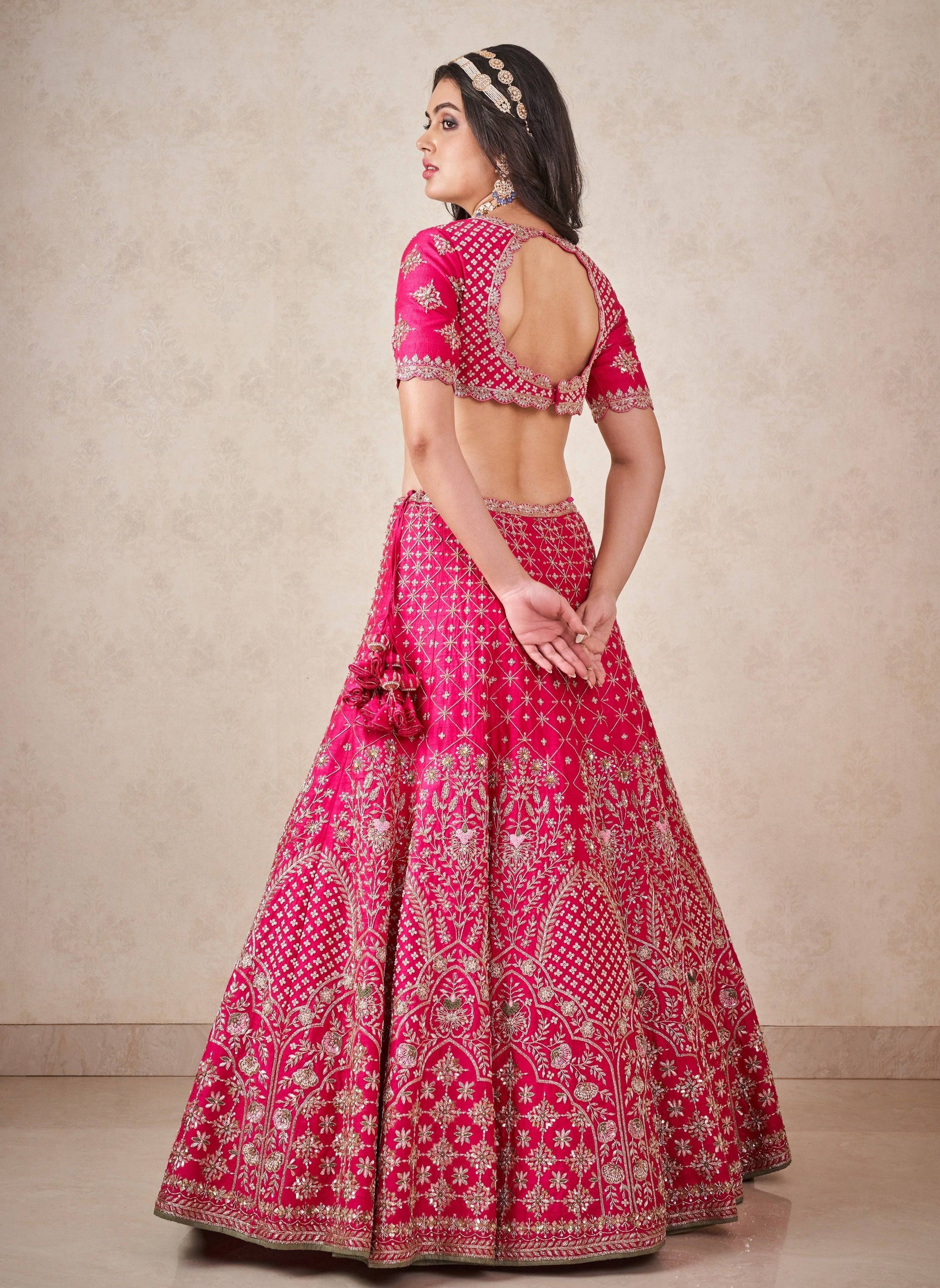 Hot Pink Zardosi Lehenga - pink bridal lehenga USA