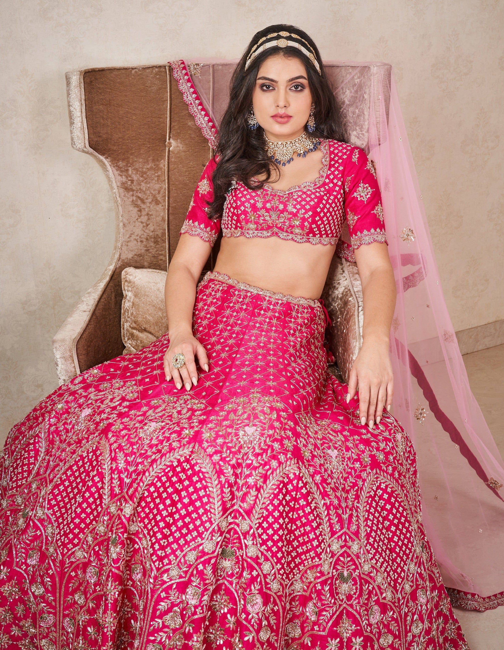 Hot Pink Zardosi Lehenga - pink bridal lehenga USA