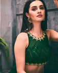 Georgette Emerald Green Lehenga Set - indian lehenga
