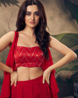 Red Georgette Box Pleat Palazzo Set - indian red dresses