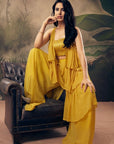 Yellow Georgette Box Pleat Palazzo Set - indian fashion clothes