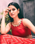 Red Silk Aztec Print Lehenga with Hand Embroidered Blouse - lehenga