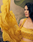 Yellow Georgette Box Pleat Palazzo Set - indian fashion clothes