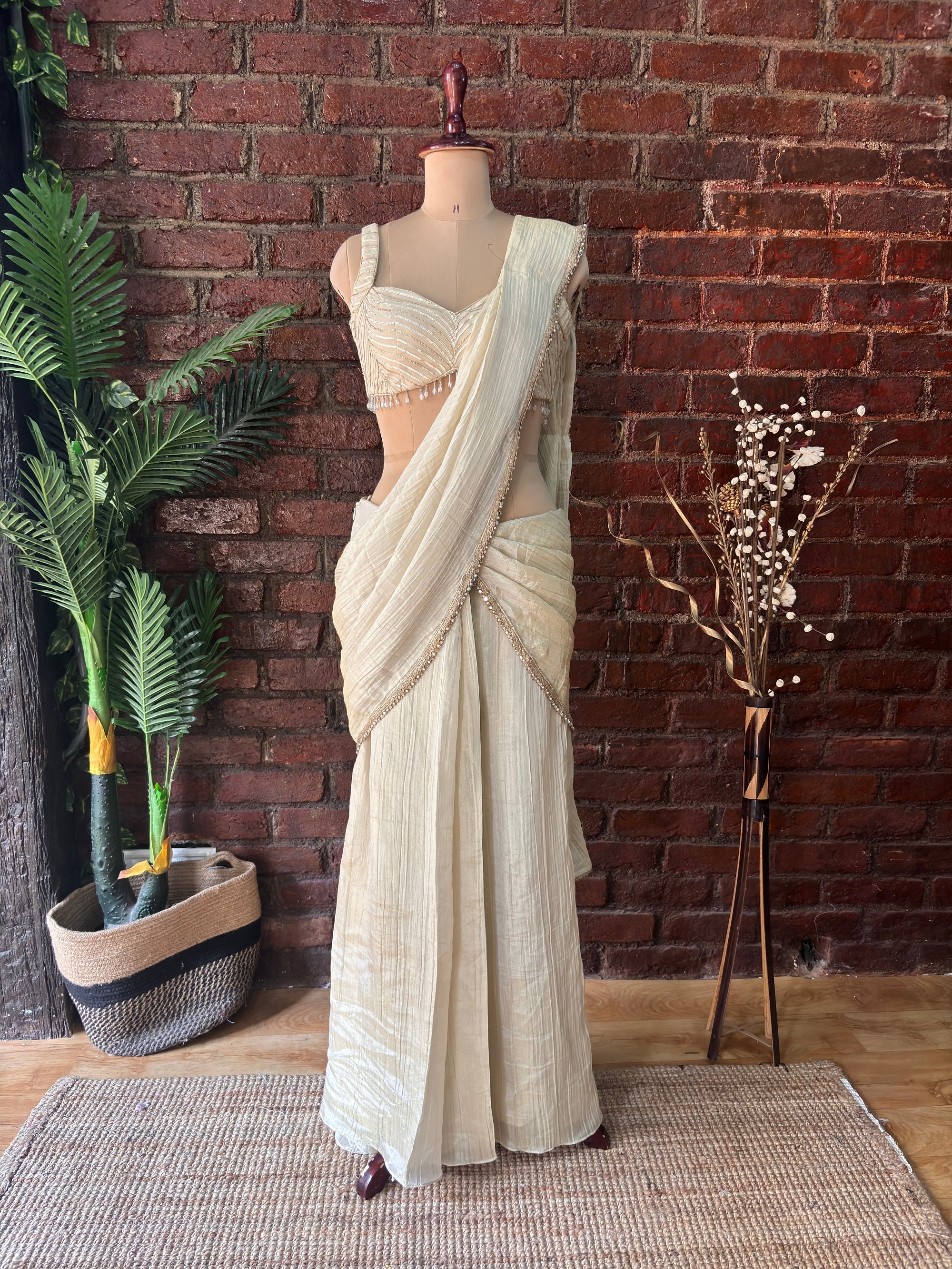 Champagne Gold Shimmer Tissue Saree - Waliajones saree