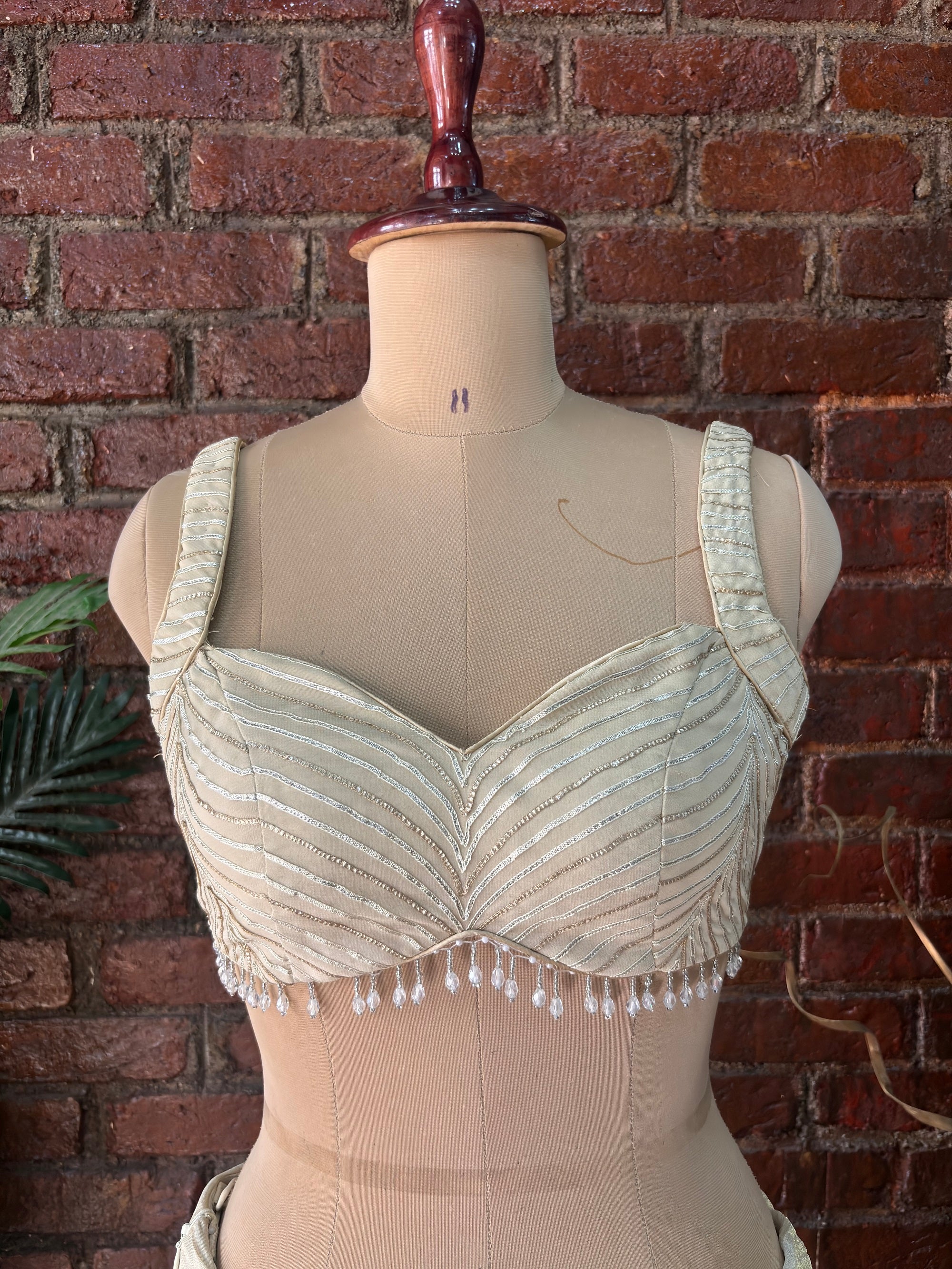 Champagne Gold Shimmer Tissue Saree - Saree and blouse