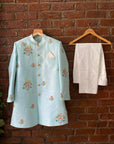 Aqua Blue Embroidered Sherwani - india dress for men