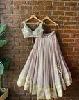 Mauve Brocade Georgette Lehenga with Mirror Work Blouse - indian lehenga
