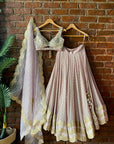 Mauve Brocade Georgette Lehenga with Mirror Work Blouse - indian lehenga
