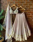 Mauve Brocade Georgette Lehenga with Mirror Work Blouse - indian lehenga
