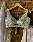 Mauve Brocade Georgette Lehenga with Mirror Work Blouse - indian lehenga