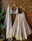 Mauve Brocade Georgette Lehenga with Mirror Work Blouse - indian lehenga