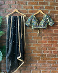 Black Organza Saree and Embroidered Blouse Set - traditional indian clothing