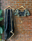 Black Organza Saree and Embroidered Blouse Set - traditional indian clothing