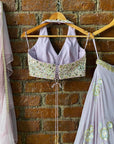 Pastel Mauve Floral Mirror work Lehenga Set - lehenga choli choli