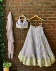 Pastel Mauve Floral Mirror work Lehenga Set - lehenga choli choli