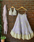 Pastel Mauve Floral Mirror work Lehenga Set - lehenga choli choli