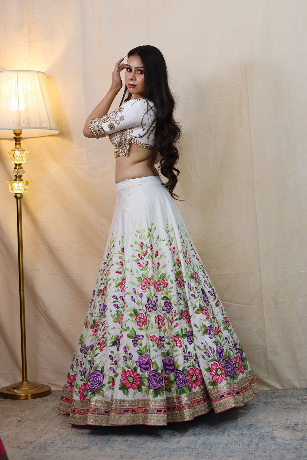 Hand Paint Lehenga with Matching Sweetheart Neckline - ladies indian outfits