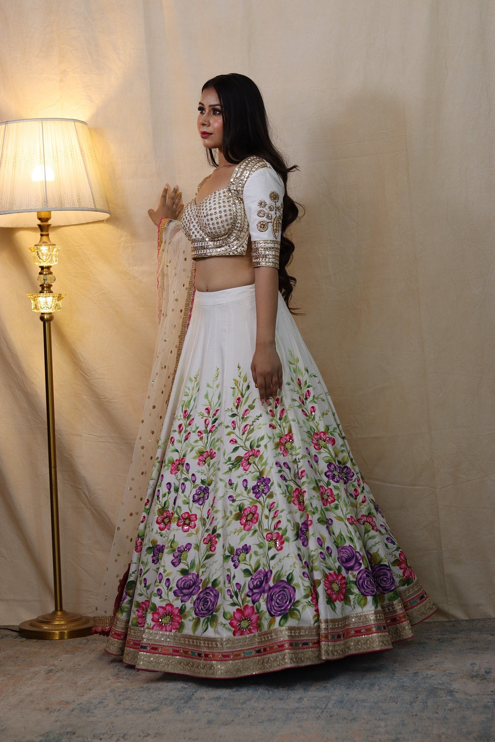 Hand Paint Lehenga with Matching Sweetheart Neckline - ladies indian outfits