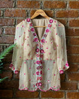 Beige Organza Peplum Top and Sharara Set - indian ethnic clothes
