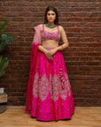 Hot Pink Hand Embroidered Lehenga Set - lehenga choli lehenga choli