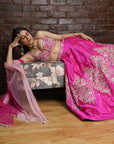 Hot Pink Hand Embroidered Lehenga Set - lehenga choli lehenga choli