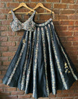 Black Resham and Mirror Hand Embroidered Lehenga Set - ladies indian outfits