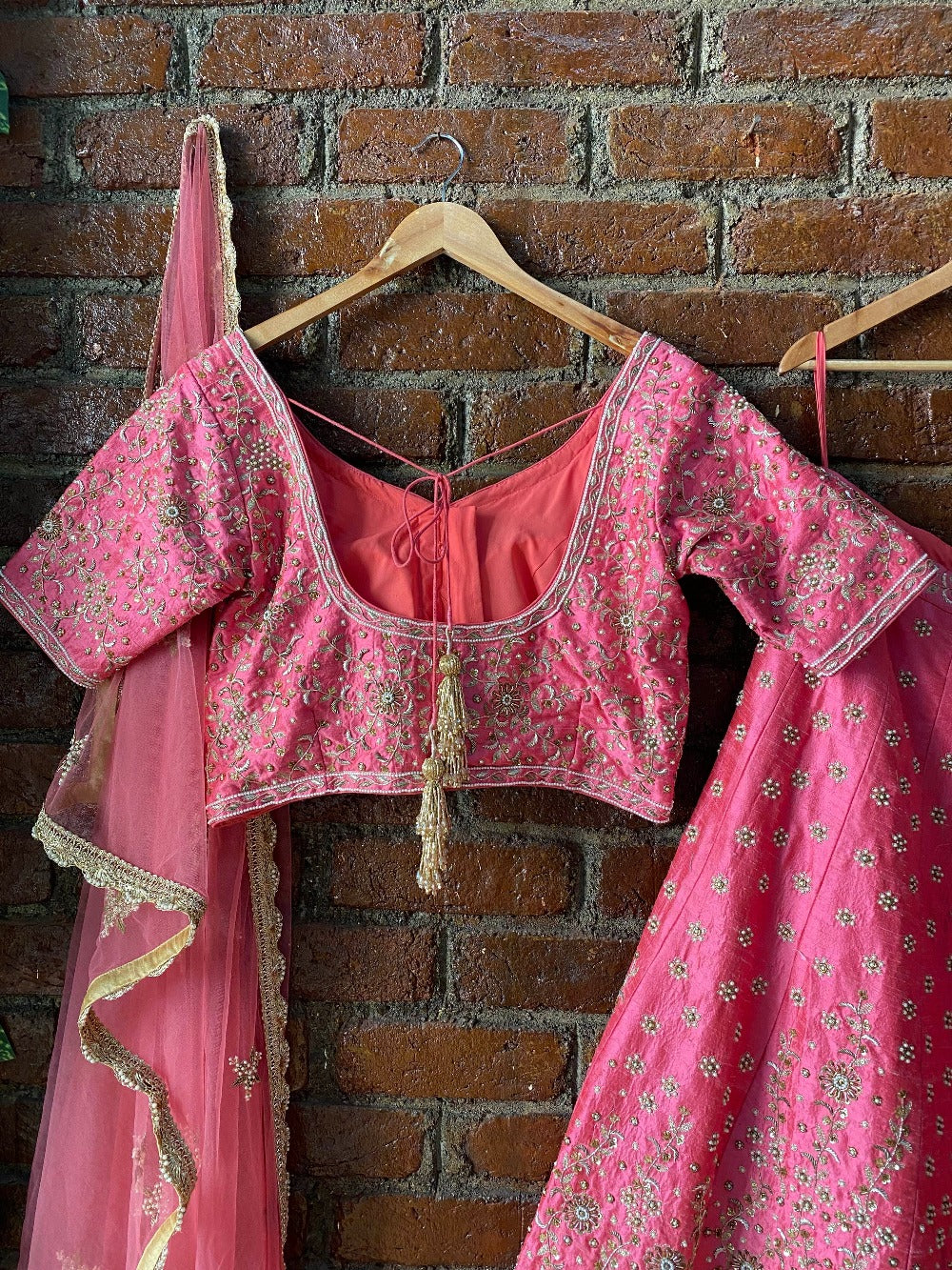 Blush Pink Raw Silk Bridal Hand Embroidered Lehenga Set - lehenga dress